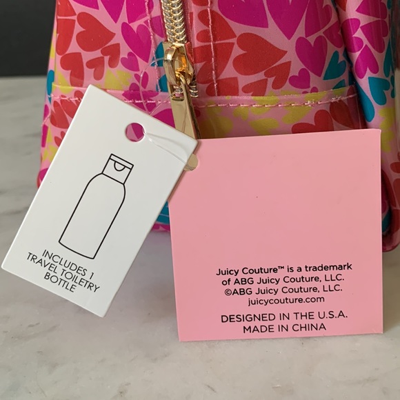 Juicy Couture Multi-Color Heart Print Soft PVC Wedge Cosmetic Bag - Picture 7 of 16